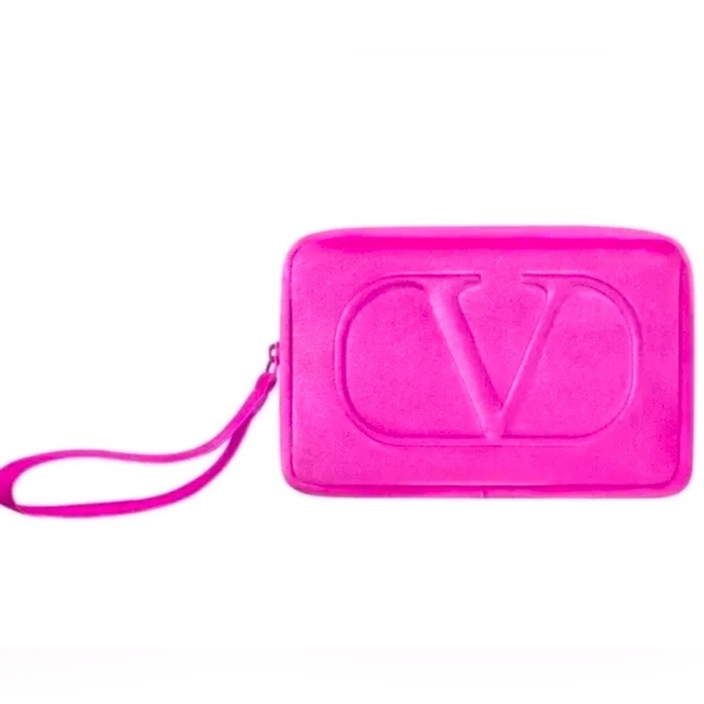 Valentino‎ pink velvet zip cosmetics bag/wristlet
